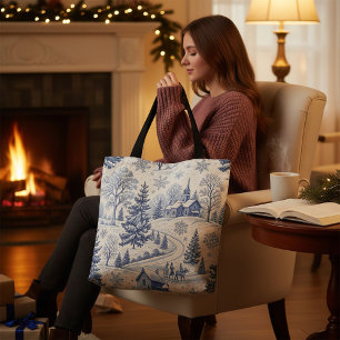Blaue und weiße Weihnachtskirche Winterlandschaft Tasche