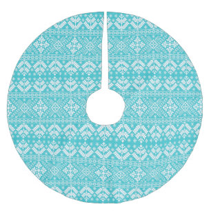 Blaue und weiße Weihnachtsmesse Isle Pattern Polyester Weihnachtsbaumdecke