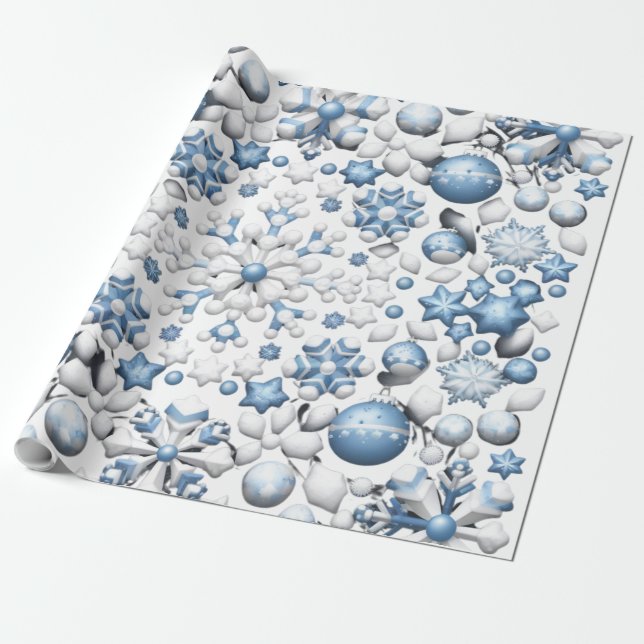 Blaue und weiße Weihnachtsmuster Geschenkpapier (Ungerollt)