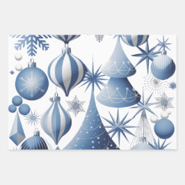Blaue und weiße Weihnachtsmuster Geschenkpapier Set