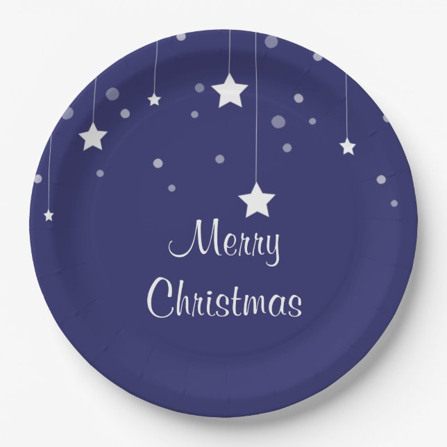 Blaue und weiße Weihnachtsplatte Pappteller (Vorderseite)