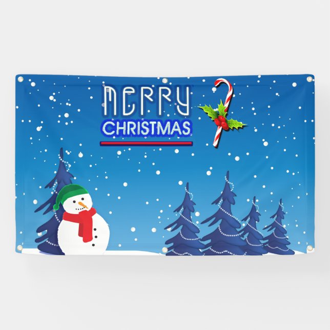 Blaue und weiße Weihnachtsschneemänner Winterlands Banner (Horizontal)