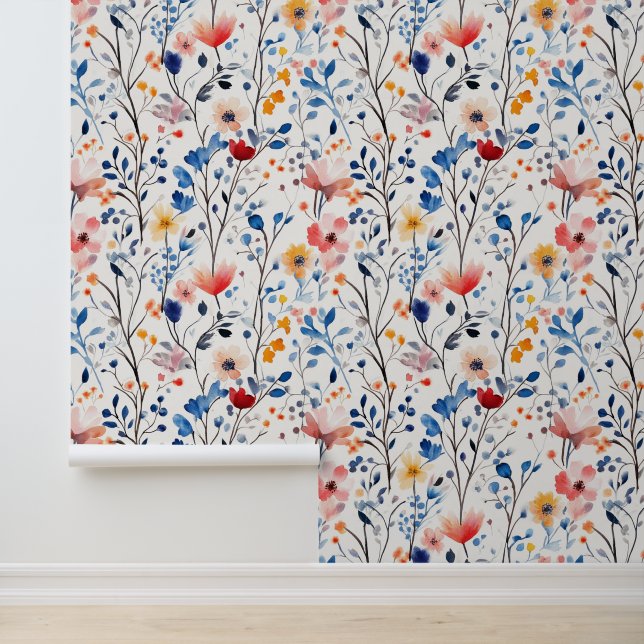 Blaue und weiße Wildblume Tapete (Anwendung)