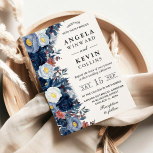 Blaue und Weiße Winterblumen Hochzeit Einladung