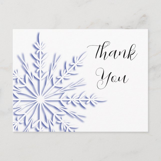 Blaue und weiße Winterschneeflocke Vielen Dank Postkarte (Vorderseite)