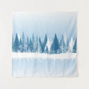 Blaue und weiße Winterwald-Grundierung Wandteppich