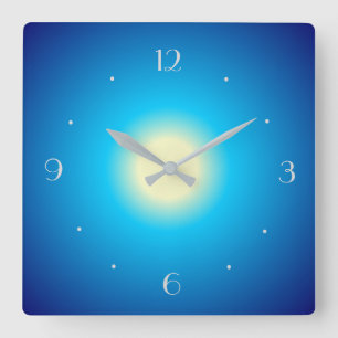 Blaue und zitronengelbe Glow-Print-Designs>  Einfa Quadratische Wanduhr
