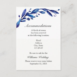 Blaue Unterkunft. Einzelheiten zur Winterhochzeit. Begleitkarte