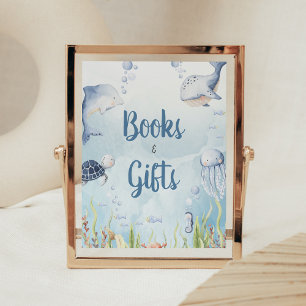 Blaue Unterwasser-Duschbücher und Geschenke-Schild Poster