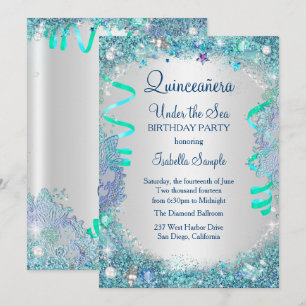 Blaue Unterwasser-Quinceanera-15.-Geburtstagsfeier Einladung