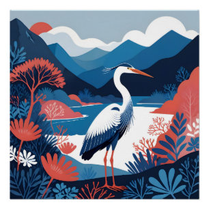 blaue Valley Reiher Poster