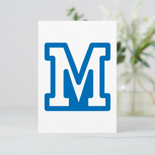 Blaue Varsity-Letter-M-Monogramm Einladung