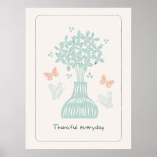 Blaue Vase Blumen Schmetterlinge Wandbild Druck Poster