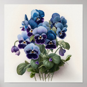 Blaue Veilchen Blumen Kunst Druck Poster