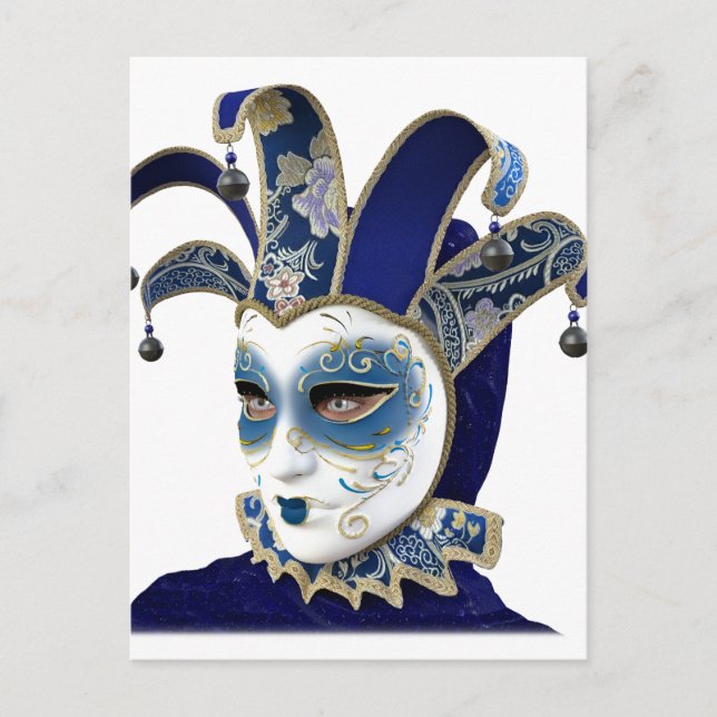 Blaue Venezianische Karnevalsmaske in Profil Postkarte (Vorderseite)