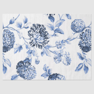 Blaue, verblasste, florale Toile de Jouy in groß Seidenpapier