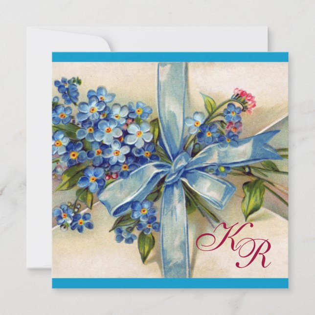 BLAUE VERGESSEN MICH NOTS MONOGRAM , WEDING PARTY EINLADUNG (Vorderseite)