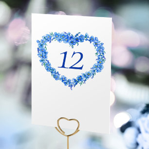 Blaue Vergissmeinnicht tätowierte Kunst Hochzeitsm Tischnummer