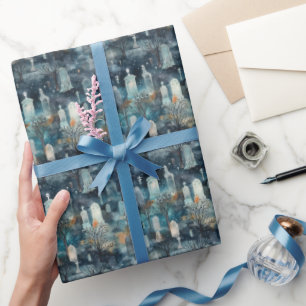 Blaue verlassene Mitternachts-Friedhof-Wasserfarbe Geschenkpapier
