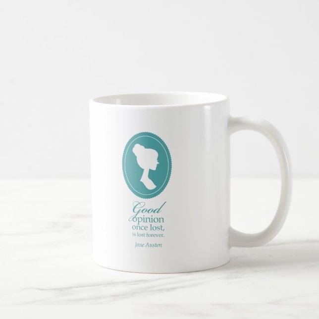 Blaue verlorenes Zitat-Geschenk Jane Austens gute Kaffeetasse (Rechts)