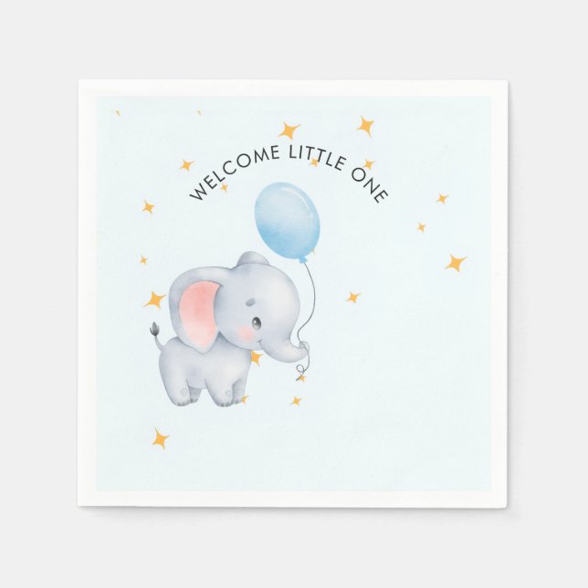 Blaue Verspielte Elefanten-Baby-Party Serviette (Vorderseite)