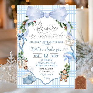 Blaue verspielte Weihnachts-Schleife Baby Shower Einladung