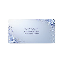 Blaue verzierte Blumen mit Perlen-Adressetikett