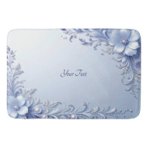 Blaue verzierte Blumen mit Perlen Badematte