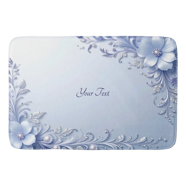 Blaue verzierte Blumen mit Perlen Badematte (Vorderseite)
