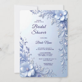 Blaue Verzierte Blumen mit Perlen Brause Shower Ei Einladung