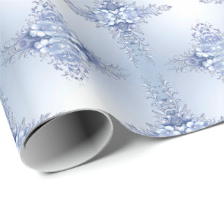 Blaue verzierte Blumen mit Perlen Geschenkpapier