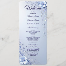 Blaue Verzierte Blumen mit Perlen Hochzeitsprogram Programm