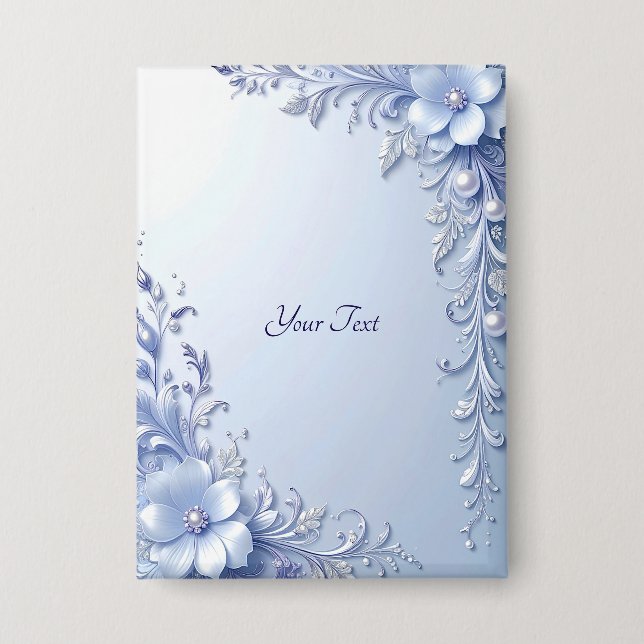 Blaue Verzierte Blumen mit Perlen Knopf Button (Vorderseite)