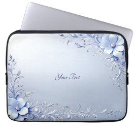 Blaue Verzierte Blumen mit Perlen Laptop-Hülle Laptopschutzhülle