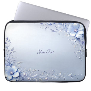 Blaue Verzierte Blumen mit Perlen Laptop-Hülle Laptopschutzhülle