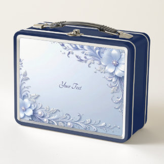 Blaue verzierte Blumen mit Perlen Lunchbox