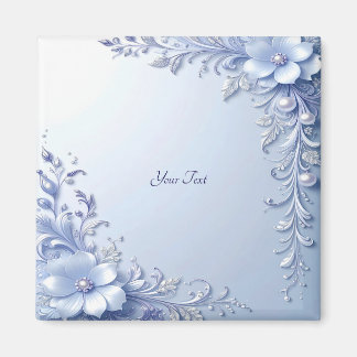 Blaue Verzierte Blumen mit Perlen Magnet