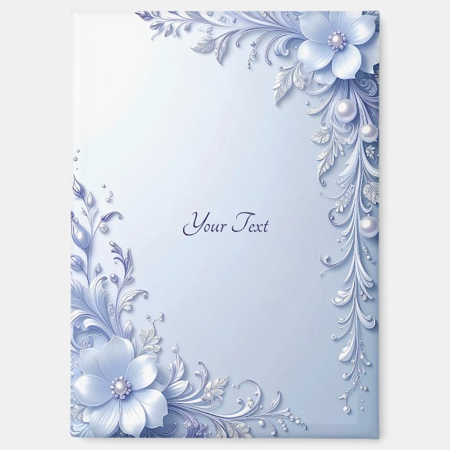 Blaue Verzierte Blumen mit Perlen Magnet (Vorderseite)