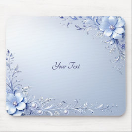 Blaue verzierte Blumen mit Perlen-Mauspad Mousepad
