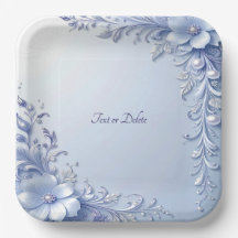 Blaue verzierte Blumen mit Perlen-Papierteller