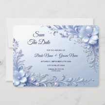 Blaue Verzierte Blumen mit Perlen Save The Date