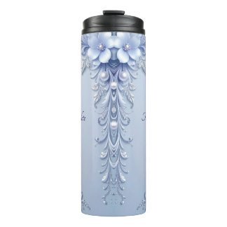Blaue verzierte Blumen mit Perlen Thermosbecher