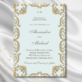 Blaue Verzierte Monogramm Barockfeier Hochzeit Einladung