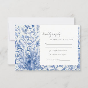 Blaue Verzierte Wasserfarbenblütenhochzeit RSVP Karte