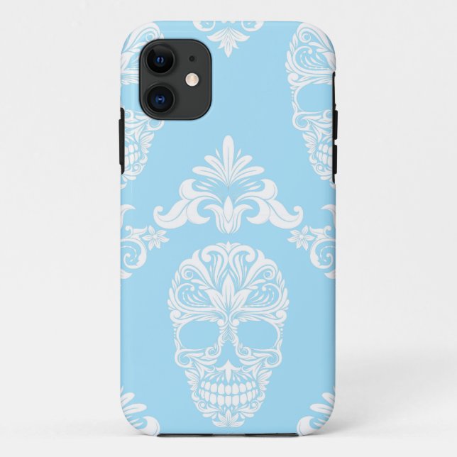 Blaue viktorianische Schädel Case-Mate iPhone Hülle (Rückseite)