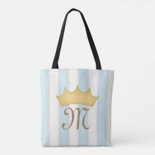 Blaue viktorianische Streifen gekröntes Monogramm Tasche