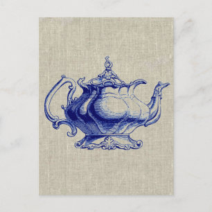 Blaue viktorianische Teekannen-Design-Teeliebhaber Postkarte