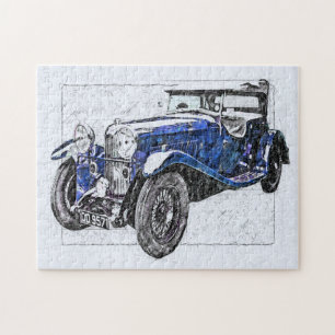 Blaue Vintage Auto-Illustration Zeichnend