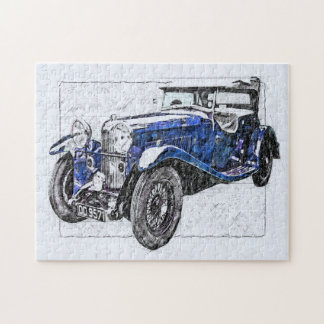 Blaue Vintage Auto-Illustration Zeichnend
