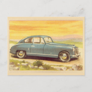 Blaue Vintage-Autodruck Postkarte